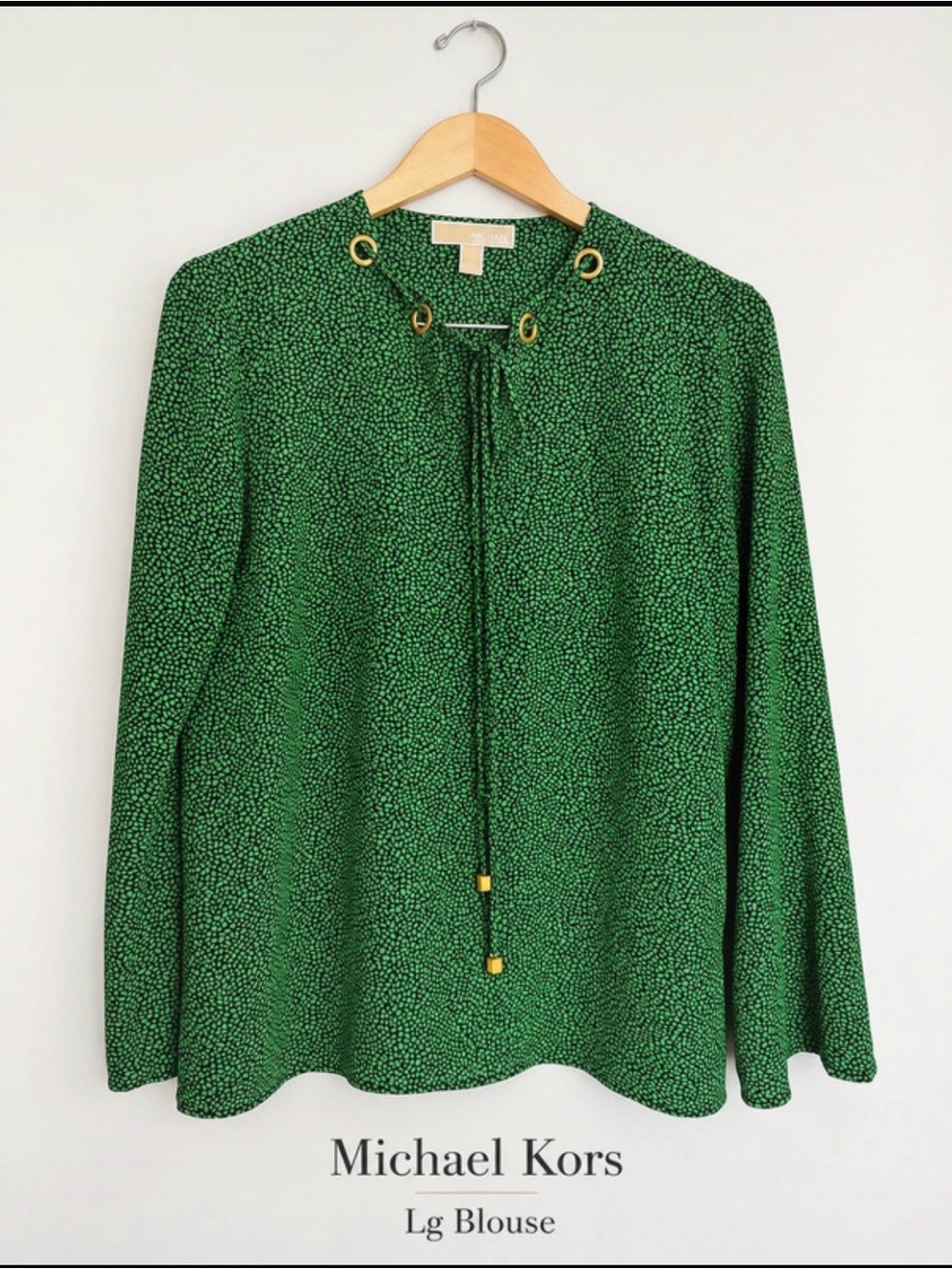 Michael Kors Emerald Green Eyelet Tie Blouse